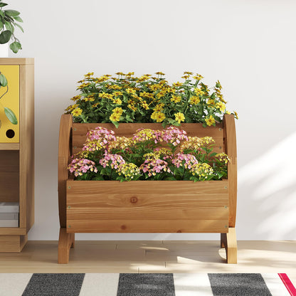 Wieghda Wooden Wagon Planter Box, Standing Garden Planter, Decorative Outdoor Container,Coffee