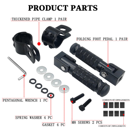 M8 Motorcycle CNC Aluminum 90 Degree Folding Rearsets Folded Motorbike Footrest Bicycle Footpegs Foot Pegs Pedal Universal (Black)