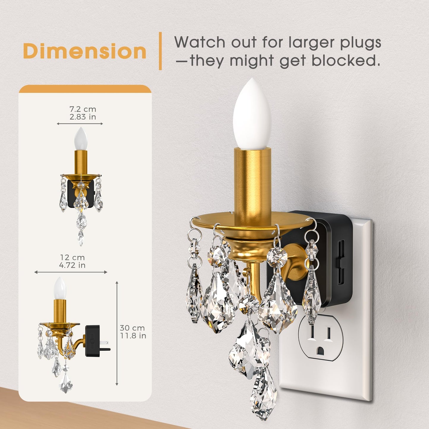 Briignite Chandelier Night Lights Plug into Wall, LED Warm Night Light with Dusk to Dawn Sensor, 0-100LM Dimmable, Decorative Gold Candle-Style Nightlight for Bedroom, Bathroom, Hallway, Stairway