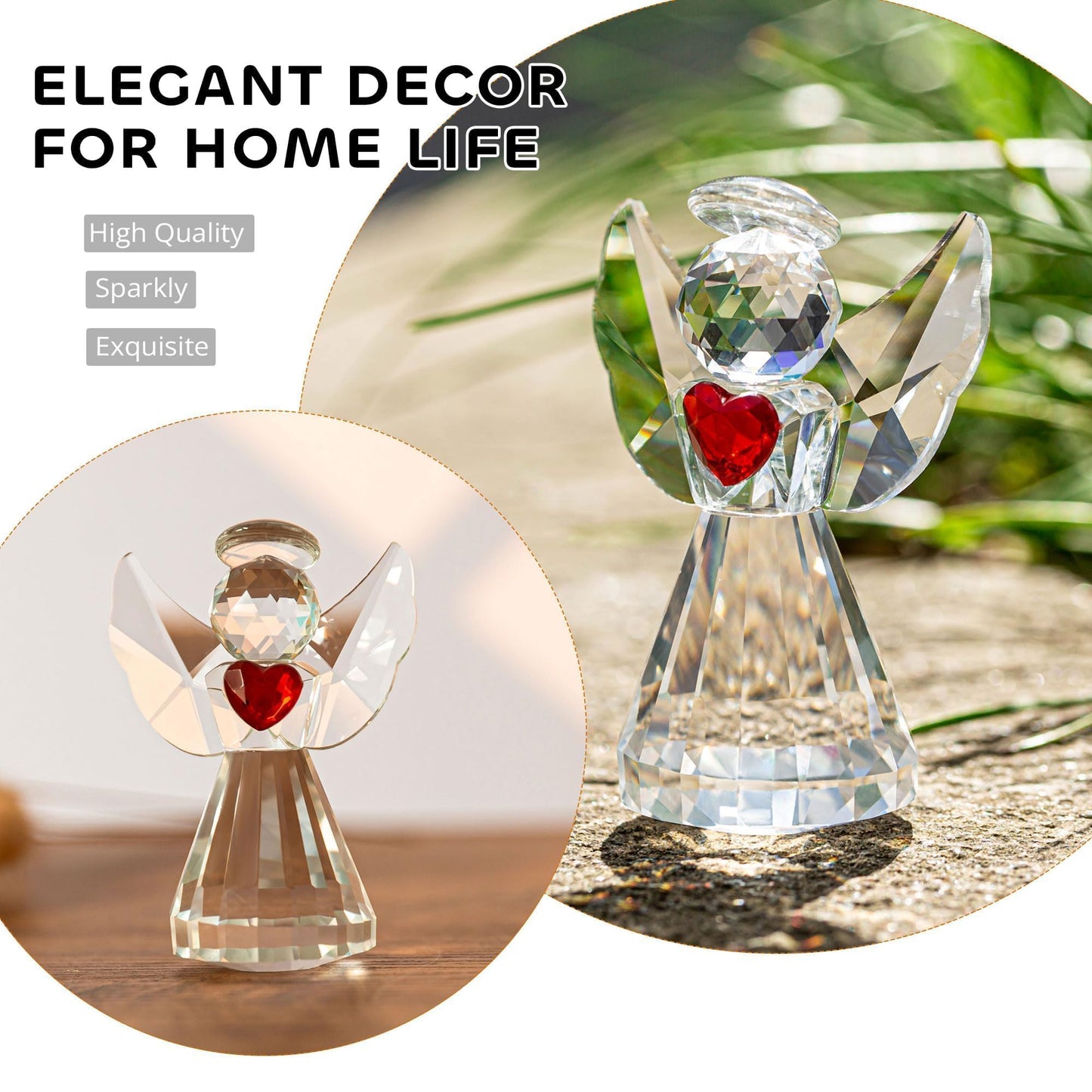 HDCRYSTALGIFTS 3.3inch Crystal Guardian Angel Figurine Art Glass Angel Ornaments Statues for Mom Women Home Table Paperweight Decoration Collectible,Clear