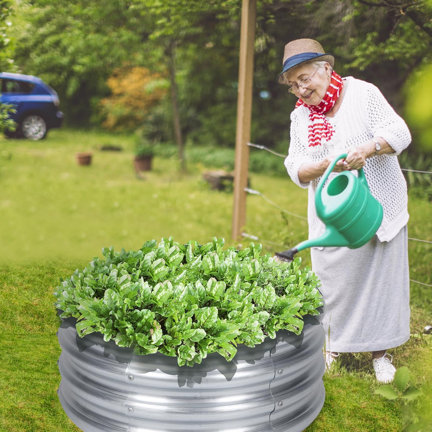 PINPON 3 Pack 2x2x1ft Round Galvanized Raised Garden Bed Outdoor, Silver Metal Planter Box for Vegetables, Herbs, Flowers