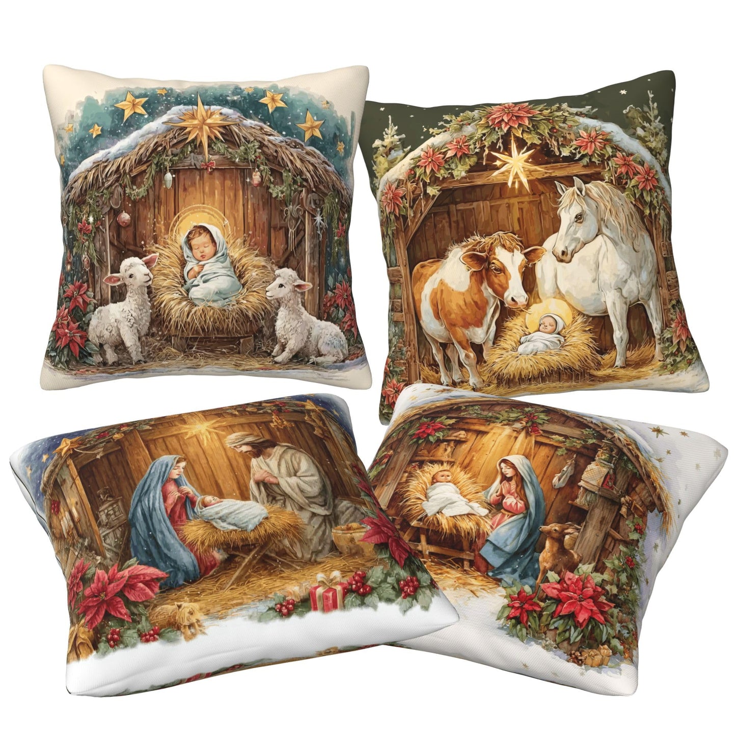 Worltoldb Christmas Bear Deer Throw Pillow Covers Set of 4 Winter Xmas Decorative Soft Linen Fabric Square Cushion Case for Room Bedroom Sofa Car 18x18 (Christmas O Holy Night, 18 * 18)