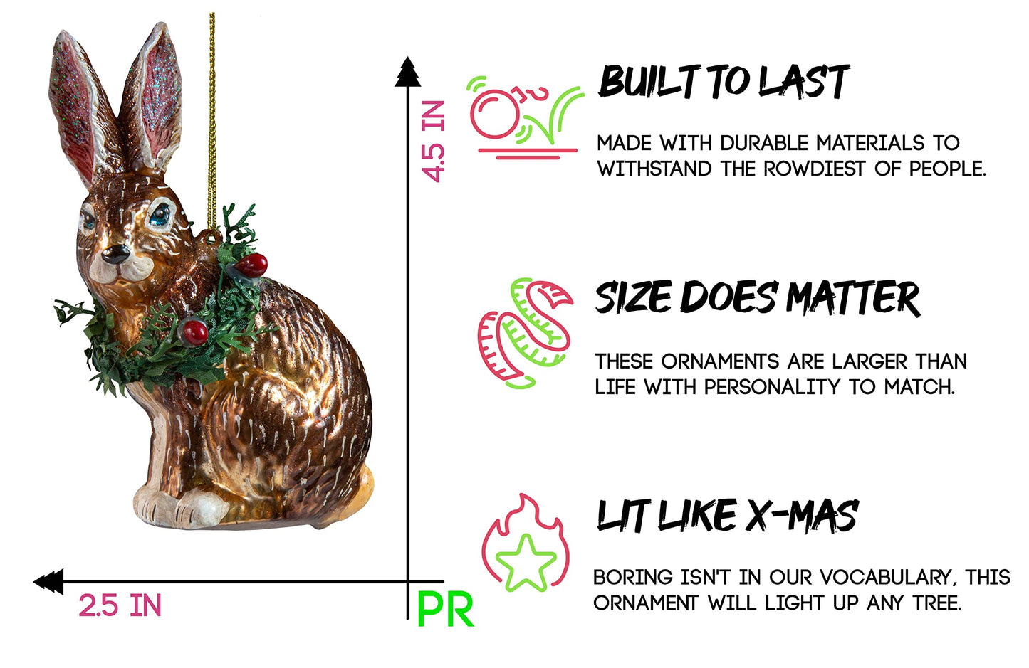 Party Rock | Bunny with Wreath Glass Ornament | X-Mas Collection