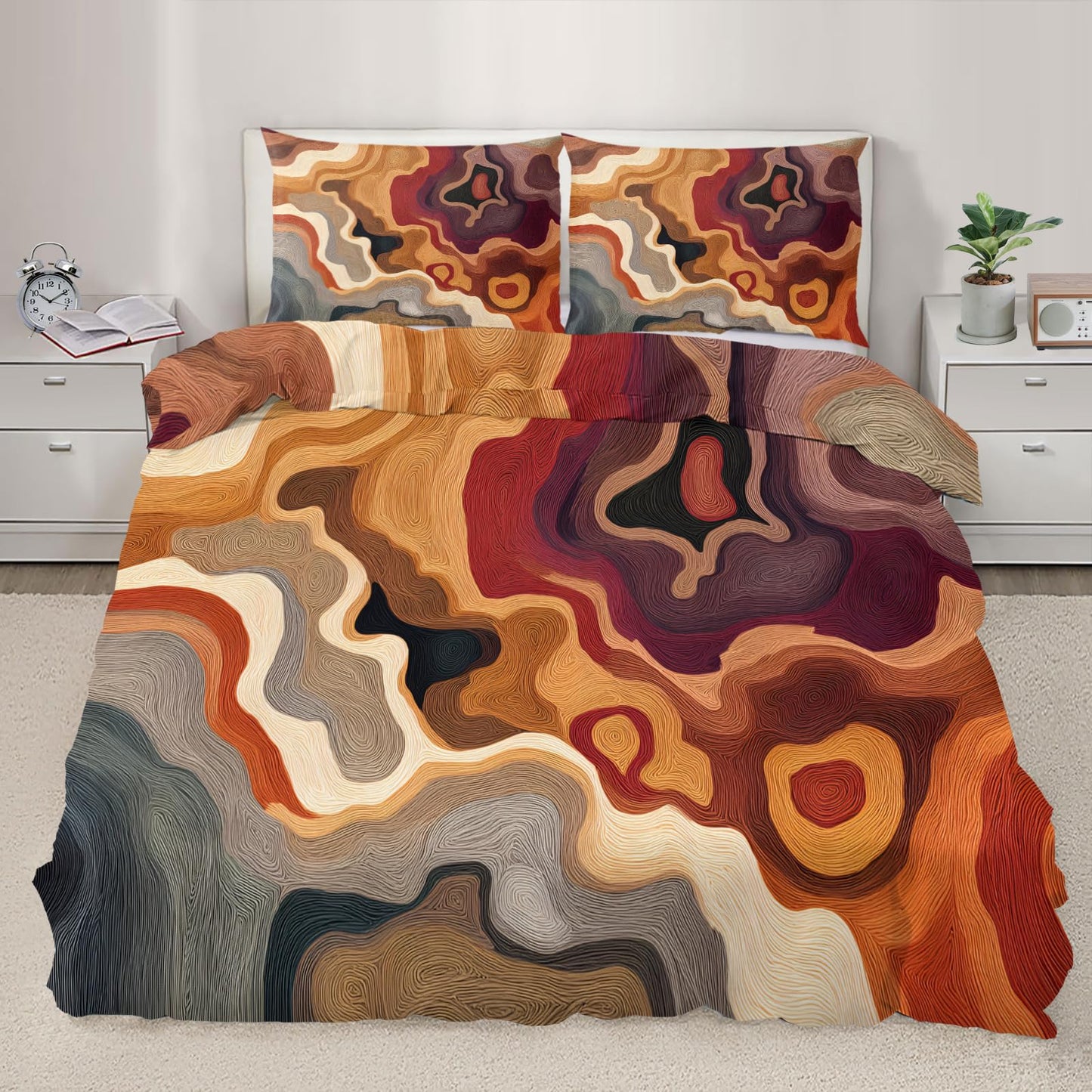 ZAOMIR Fall Abstract Duvet Cover Queen Size, Abstract Bedding Set 3 Piece, Grey Brown Patterned Comforter Cover with Zipper Soft Microfiber, 2 Pillowcases