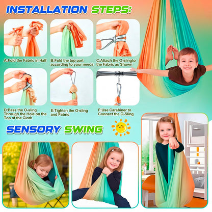 Lingvee Sensory Swing Stand Frame with Pod Chair and Swing Set Kid Heavy Duty Metal Swings Stand Autism Hammock Chair Stands Tree Saucer Round for Adult Indoor Outdoor Backyard Park, Gradient Green