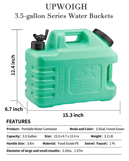 UPWOIGH 3.5 Gallon Water Jug 3 Pack, Leakproof Water Containers with Screw-Lock Lid & Spigot, BPA-Free Portable Water Storage for Camping Hiking Emergency (Forest Green, Light Blue, Coral Pink)