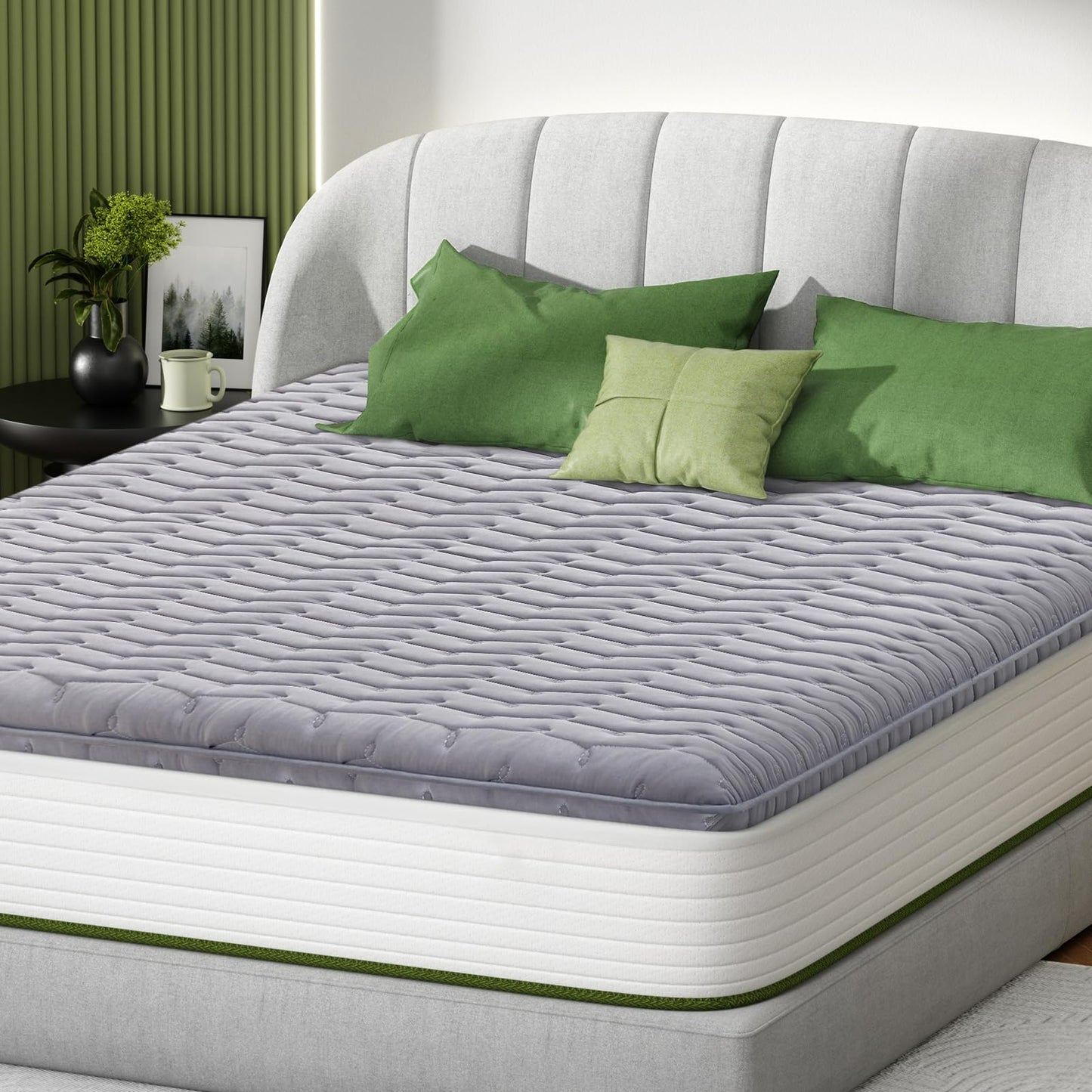 Premium Foam Mattress Topper Queen – Medium Firm Supportive Bed Topper for Pressure Relief, Hypoallergenic & Breathable Mattress Pad, Stain-Resistant Gray (Queen Size: 80×60 Inches)