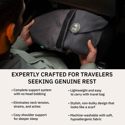 trtl Travel and Airplane Pillow - Real Sleeping Experience on Long Flights - Neck and Shoulder Support - Super-Soft, Lightweight, Easy-to-Carry, and Machine-Washable Flight Pillow - Grey