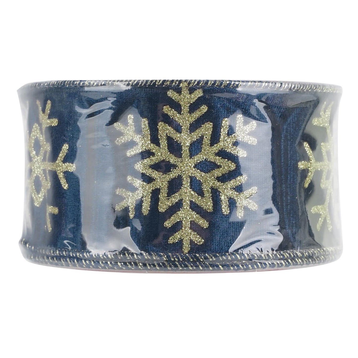 AIMUDI Navy Blue Velvet Ribbon 2.5 Inch Navy and Gold Snowflake Christmas Wired Ribbon for Gift Wrapping, Wreaths, Christmas Trees, Garlands, Holiday Crafts, Topper Bows, Home Decor 10 Yards