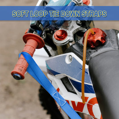 Cartman 16 Pack 1"x18" Soft Loop Motorcycle Tie Down Straps 3600lbs Load Capacity Tie-Down Loops for Secure Trailering of Bikes, ATV, Lawn Equipment, Blue
