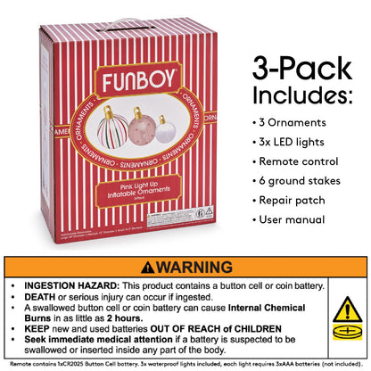 FUNBOY Giant Inflatable Light-Up Classic Pink Christmas Ornaments, 3 Giant Sizes 24'', 22'' and 16.5'' Indoor/Outdoor (3 Pack)