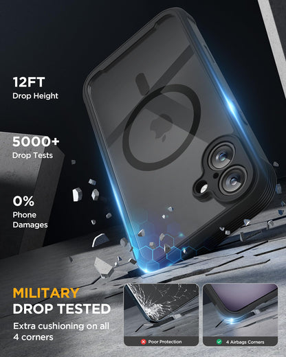 Miracase Magnetic Case for iPhone 16 Case 6.1-Inch, [Built-in 9H Tempered Glass Screen Protector + Camera Control Capture Button] Full Body Bumper Case Compatible with MagSafe (Black)