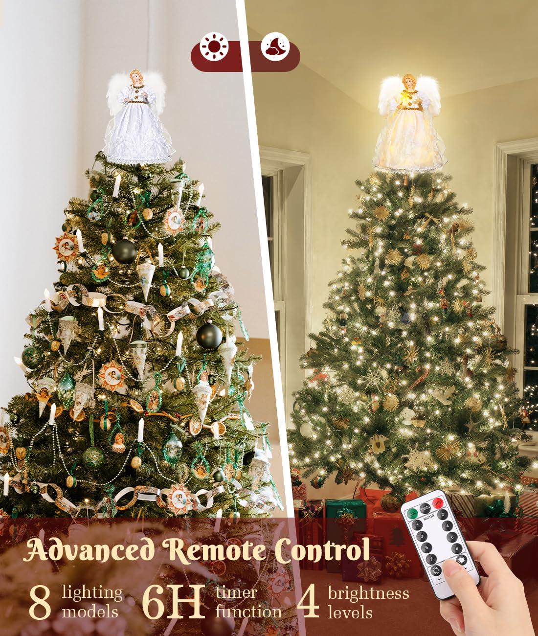 Luxspire Christmas Tree Topper, Angel Tree Topper with Lights, Angel Topper for Christmas Tree with Remote Control & Timer, USB Lighted Christmas Decorations for Holiday Home Indoor, White