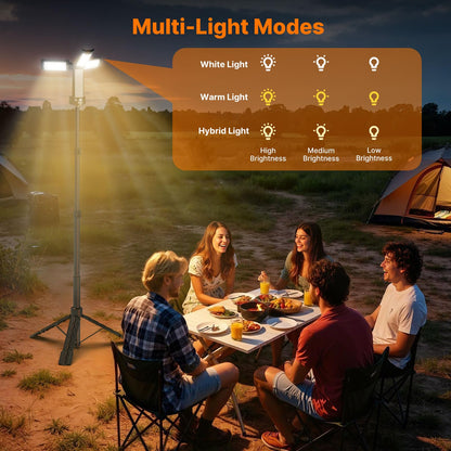 OGERY Camping Lights with Remote, 18000mAh Rechargeable Camping Lantern & LED Work Light, Detachable Tripod Stand up to 6.7 ft, 3 Lamp Heads for Camping Essentials & Emergency, Black