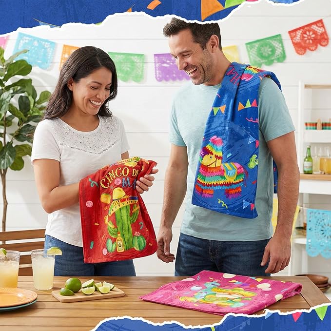 Breling Set of 6 Mexican Kitchen Towels Fiesta Taco Cactus Chili Dish Towel