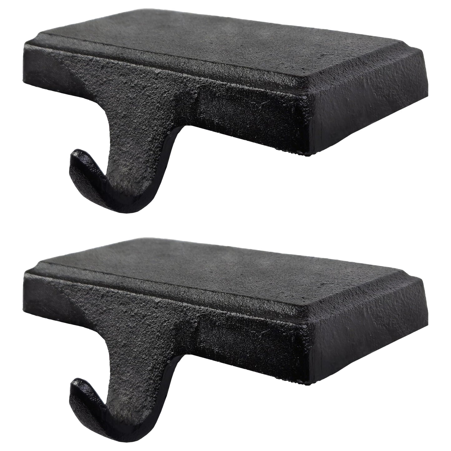 Lulu Decor Black Christmas Stocking Holders for Mantle set of 2 - Heavy Cast Iron Weighted Strong & Sturdy - Low Profile Flat Base Stocking Hooks, Simple Design for Mantle Decor Weighs 1 lb 10 oz each