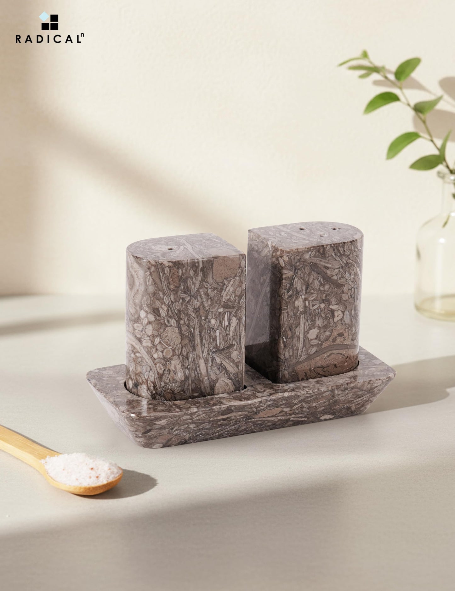 Radicaln Marble Salt and Pepper Shakers 2.5" Oceanic Handcrafted Stone Saleros Spice Set for Kitchen Table, Pink Salt Holder, Farmhouse Kitchen Decor, Elegant Home Essentials