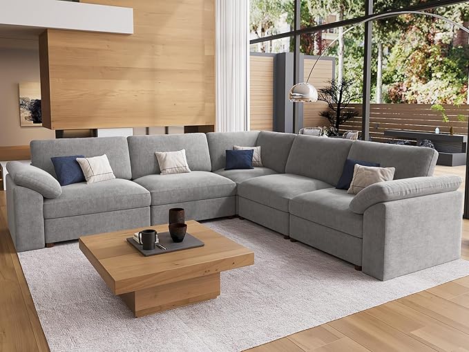 EASE MOOSE Oversized L Shape Sectional Modular Sofa，Comfty Chenille Sectional
