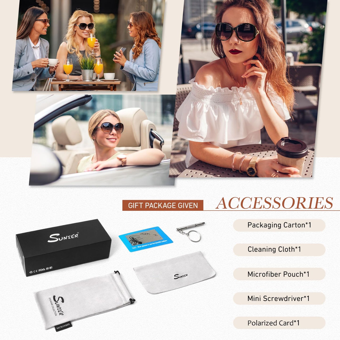 Sunier Polarised Sunglasses Women,Trendy Oversized Sun Glasses,Fashion Ladies Shades with UV400 Protection Shades