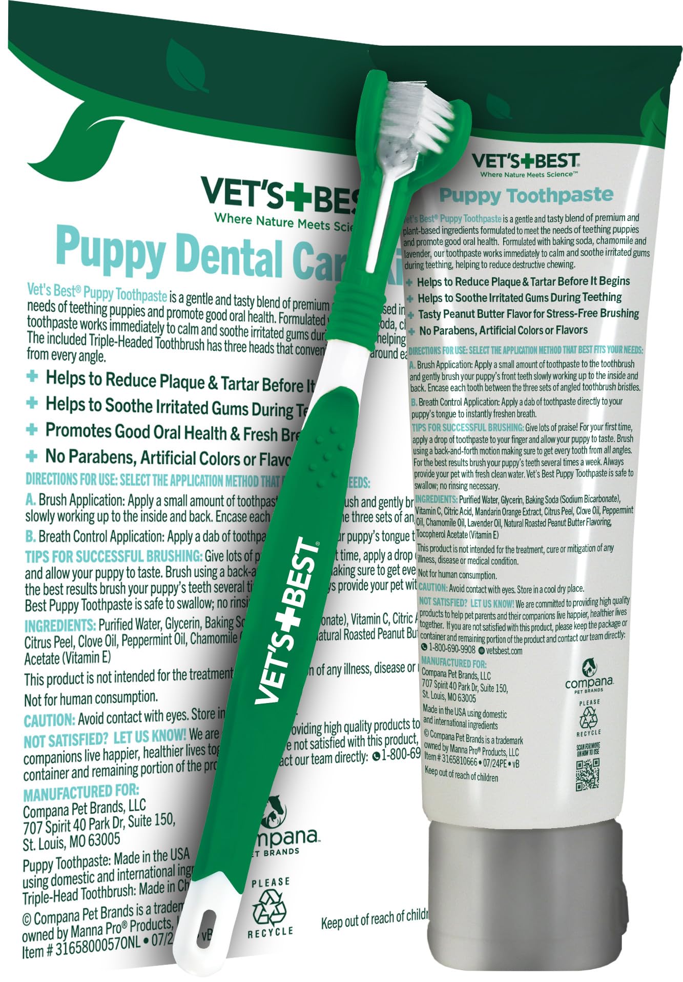 Vet's Best Dog Toothpaste & Toothbrush Kit for Puppies – Puppy Essentials – Dog Toothbrush & Toothpaste for Young Dogs- Perfect for Puppy Teething, Freshens Breath - Peanut Butter Flavor, 3.5 oz