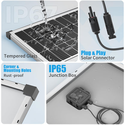 Voltset Solar Panel Charger Kit: 100W 12V Solar Panel with 20A Solar Charge Controller, Monocrystalline Solar Panel for RV Battery Car Trailer Marine Boat Caravan and Other Off Grid System