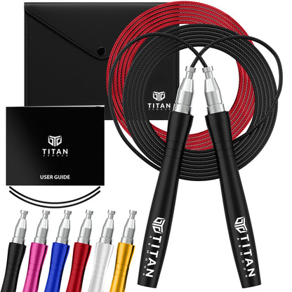 Titan Armour® Speed Rope - Professional Self-Locking & Adjustable, Adult Speed Jump Rope | 2 x Steel Ropes, Cable Protector & Travel Case | Jump Rope Crossfit, Boxing, Fitness MMA for Men & Women