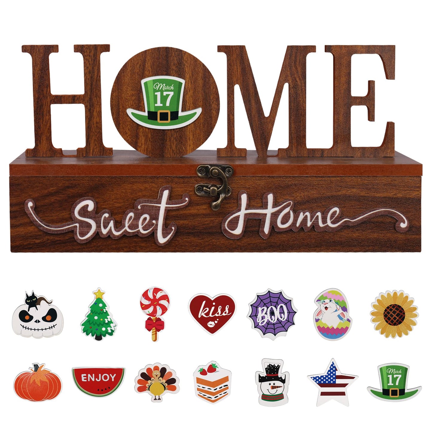 JIALEIXI Interchangeable Home Sweet Home Sign, Wooden Seasonal Tabletop Plaque Decorations, for All Seasonal Desktop House Living Room Indoor Decor.