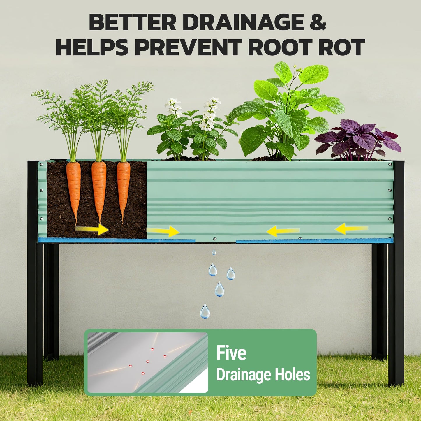 WORKPRO 48x24x32in Outdoor Galvanized Raised Garden Bed with Legs, 600LB Elevated Planter Box for Vegetable, Flowers, Herbs, Light Green