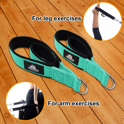 Lights Mountain Durable Pilates Double Loop D-Ring Straps - Padded Handles for Reformer, Yoga & Home Gym Workouts (Lakegreen M)