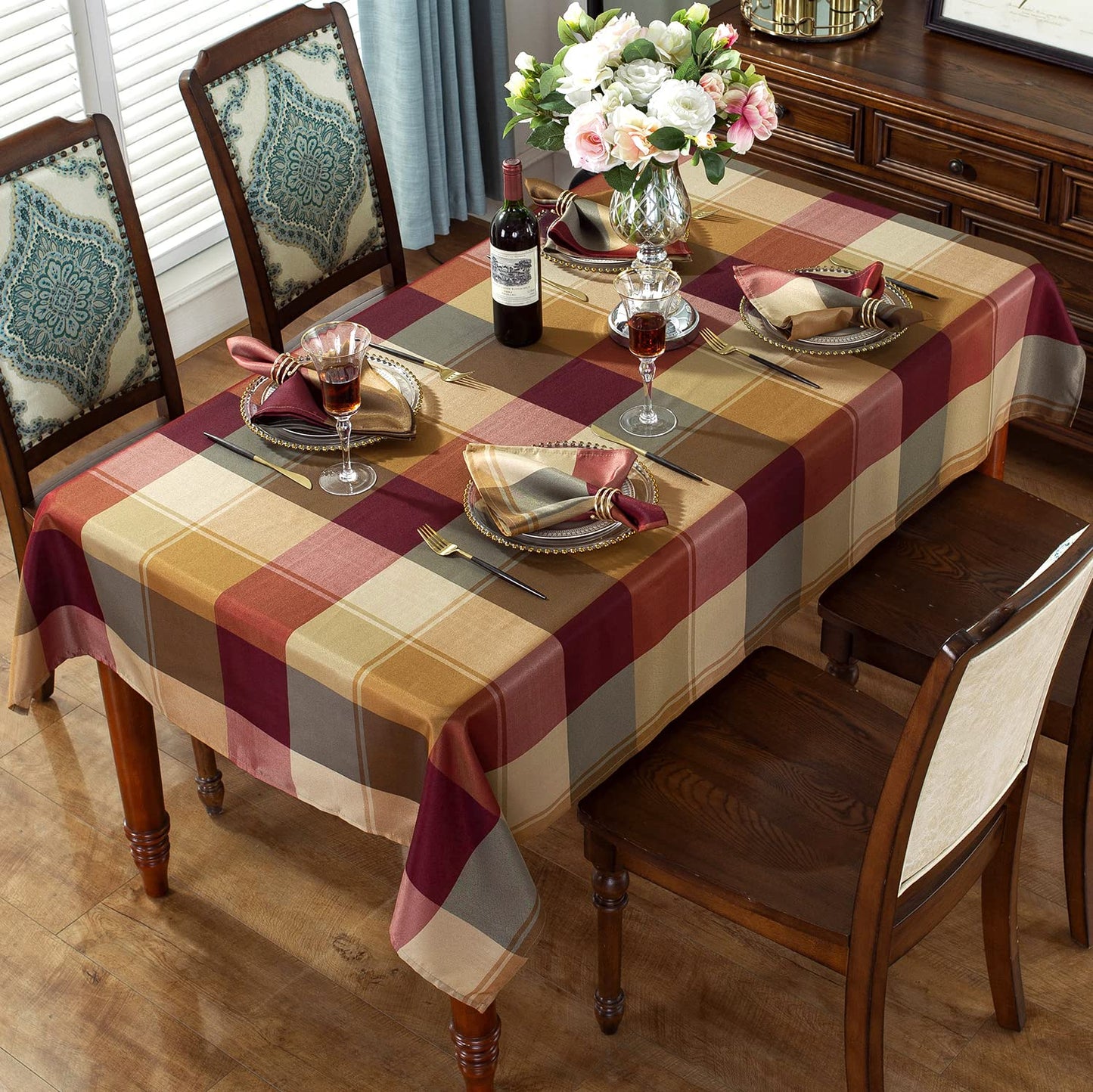 Rectangle Tablecloth 60 x 84 Inch Checkered Table Cloths Spillproof Anti-Shrink Soft and Wrinkle Resistant Decorative Fabric Table Cover for Kitchen Dinning Tabletop Outdoor(Rectangle/Oblong,Red)