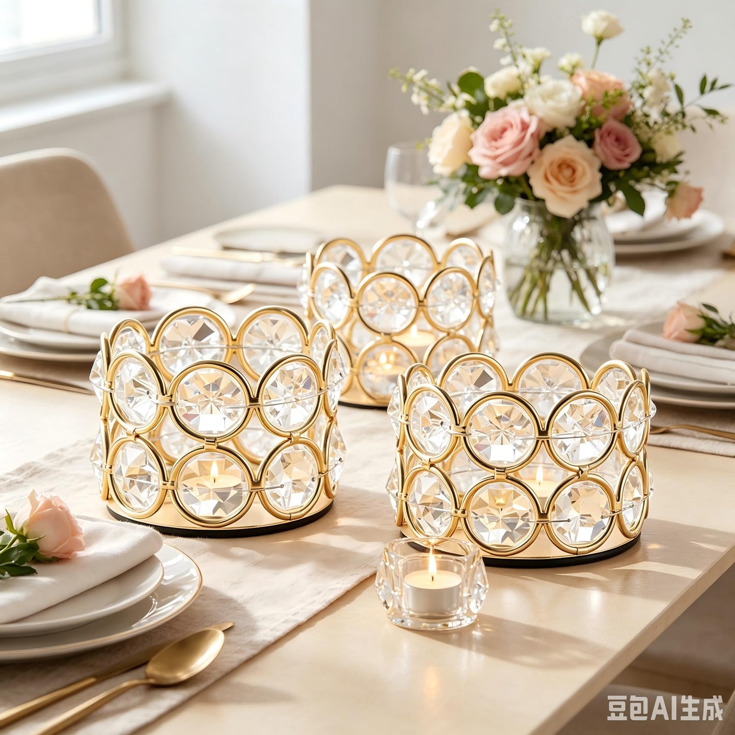 VINCIGANT Pack of 12 Gold Crystal Tea Light Candle Holders for Wedding Home Table Centerpiece Decoration, Valentine's Day Gifts (Candle Excluded)