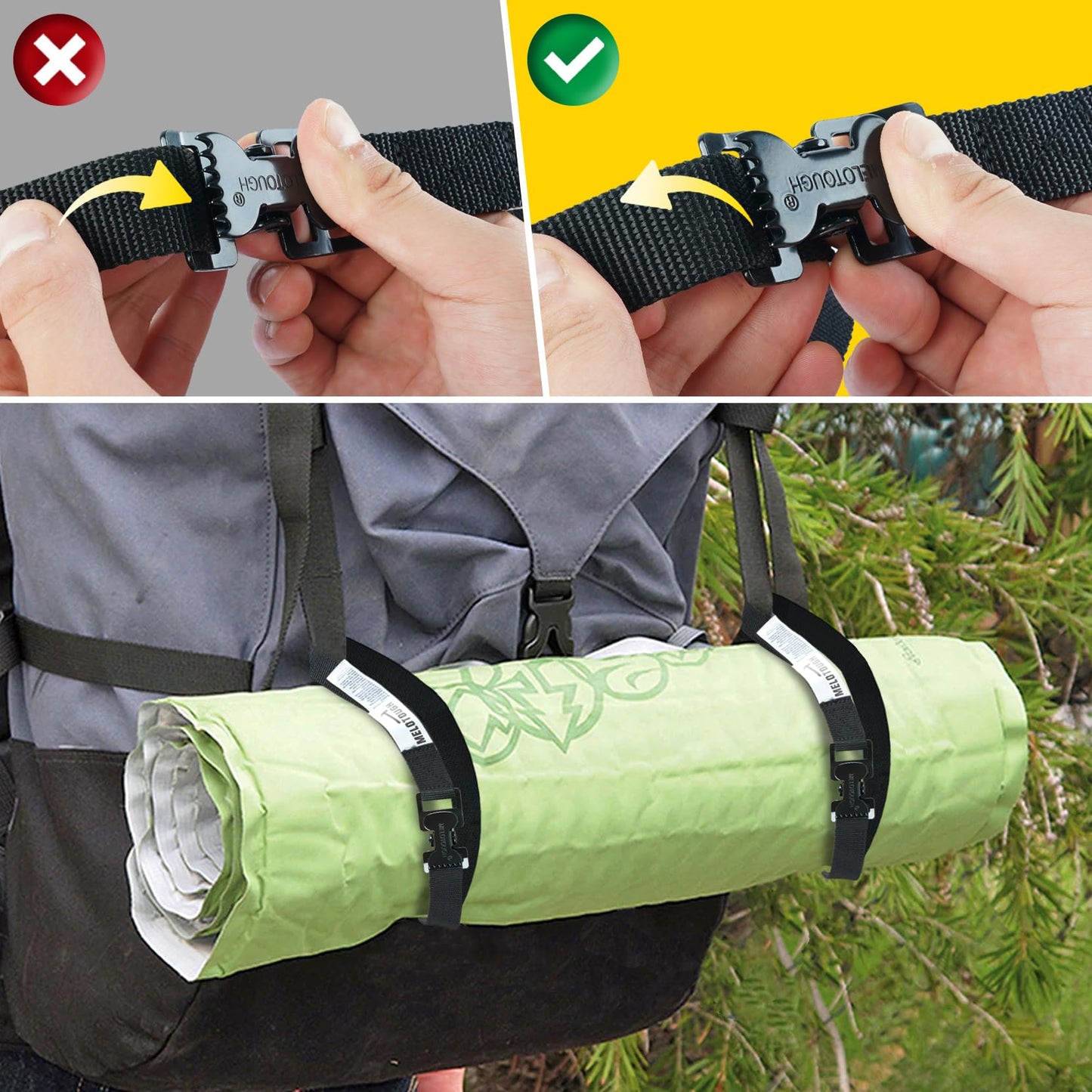 MELOTOUGH 4Pk 1" x 2ft Lashing Strap with Alligator Thumb Buckle Cargo Secure Webbing Up to 450lbs,Ladder Straps,Tie Down Straps,Utility Straps with Clips,Black