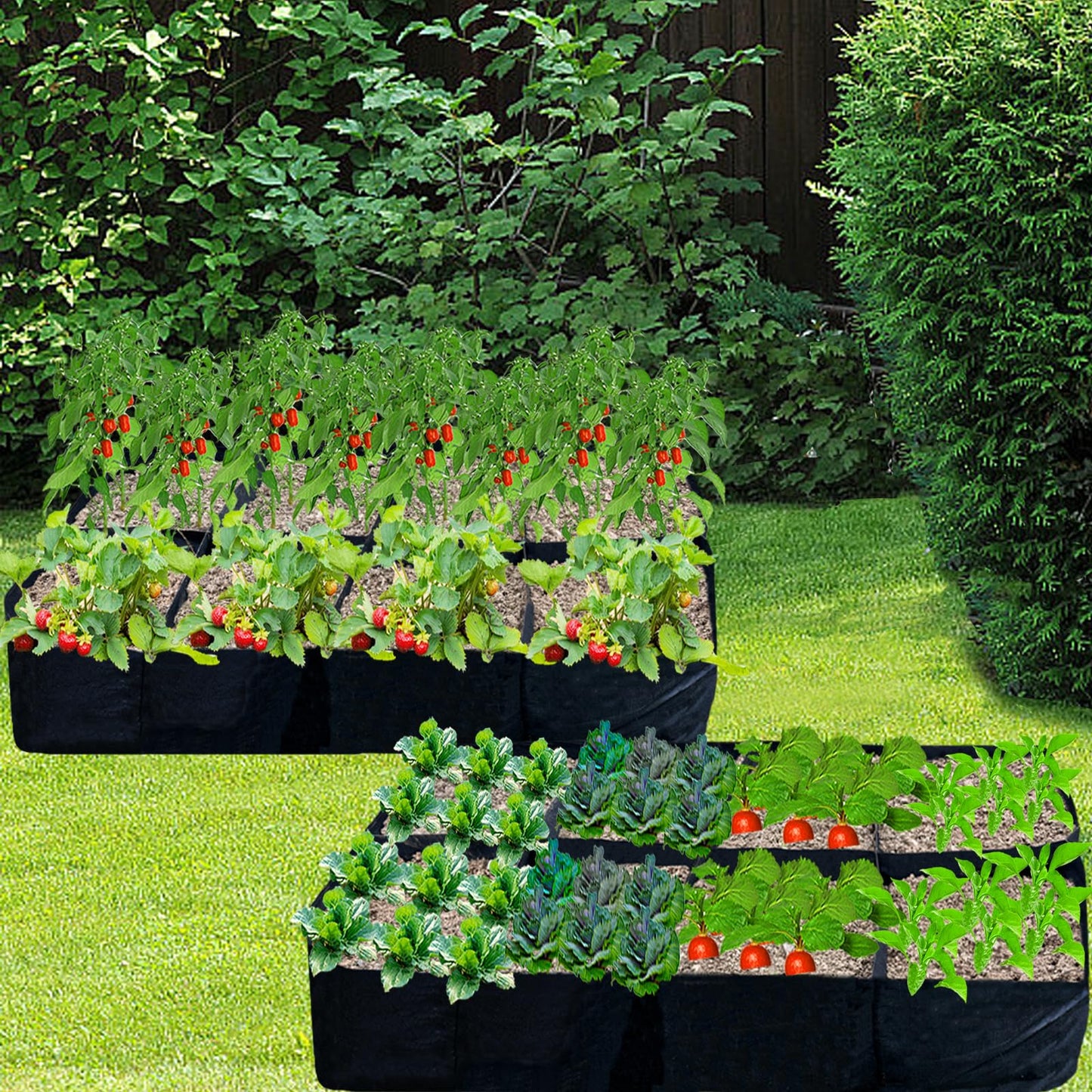 HzNzYHD 2PCS 6x3x1ft Fabric Raised Garden Bed,128 Gallon 8 Grids Rectangle Plant Grow Bags,Durable Outdoor Planter Raised Beds Pot for Growing Herbs Flowers Vegetables Potatoes Carrots
