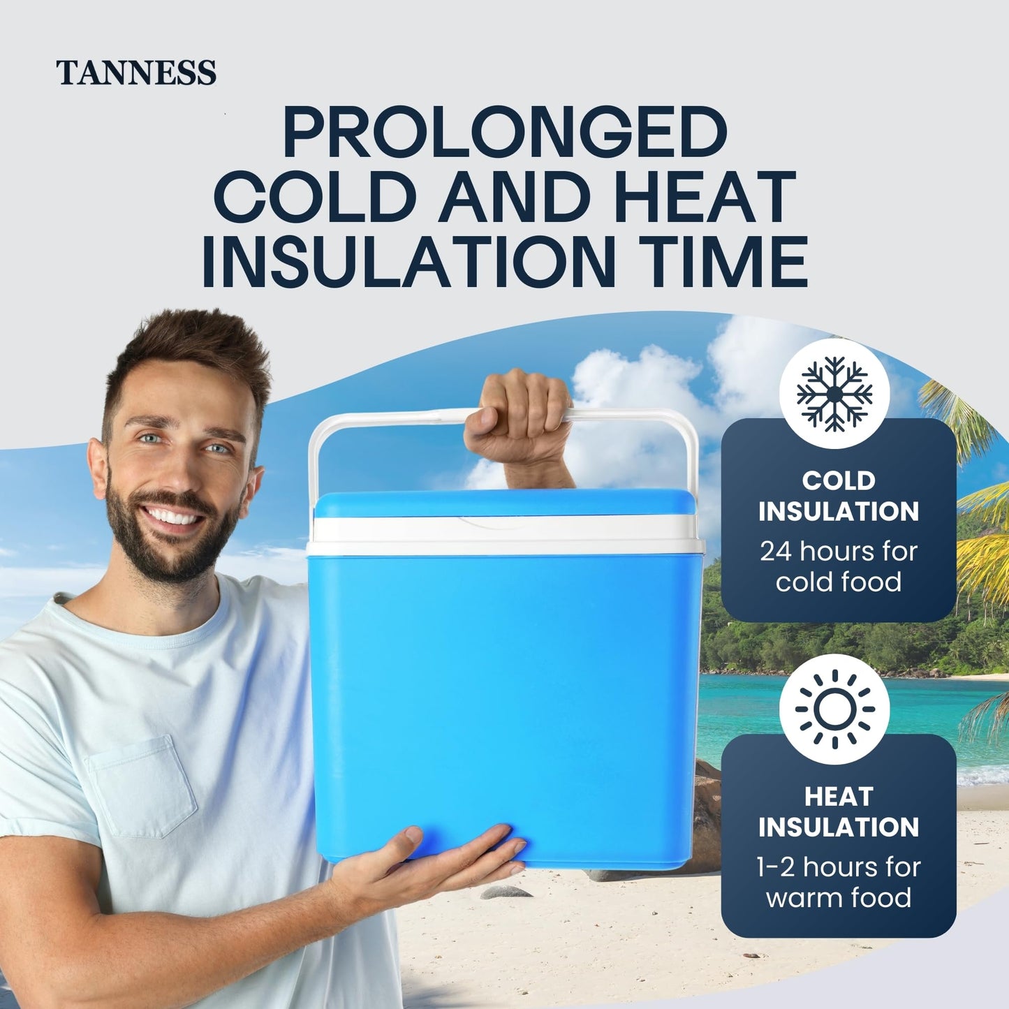 Tanness 24L Cool Box – Compact Insulated Ice Cooler Box for Hot or Cold Food and Drinks – Portable Ice Cooler for Camping, Picnics, Festivals, Travel, Beach, BBQs & Outdoor Adventures