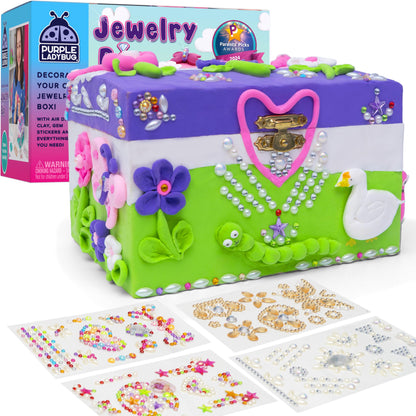PURPLE LADYBUG Decorate Your Own Jewellery Box - Craft Kits for Kids, Ideal 7 Year Old Girl Gifts, Birthday Presents Ages 6-12, Girls Jewellery Box