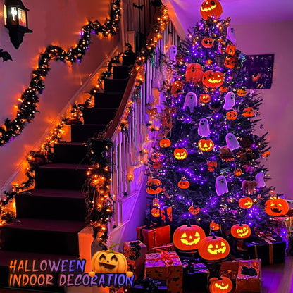 JMEXSUSS Halloween Decoration Lights, 200 LED Orange Purple Halloween Lights Clear Wire, 11 Modes Connectable Halloween String Lights Indoor Outdoor Plug in for Halloween Tree Decorations
