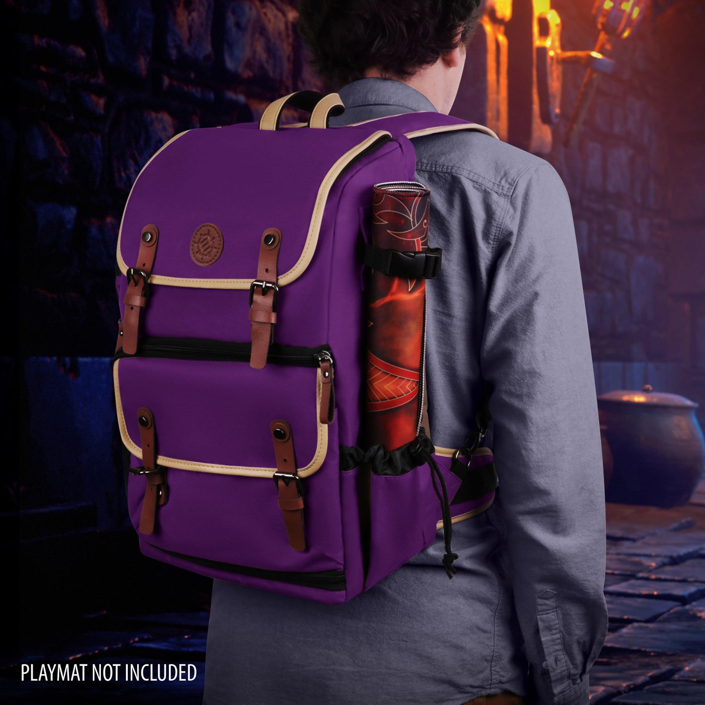 ENHANCE Designer Edition TCG Backpack - MTG Deck Bag Card Binder Space, TCG Deck Box Storage, MTG Playmat Holder - Card Storage Compatible with Magic the Gathering, Pokemon, Lorcana (Canvas Purple)