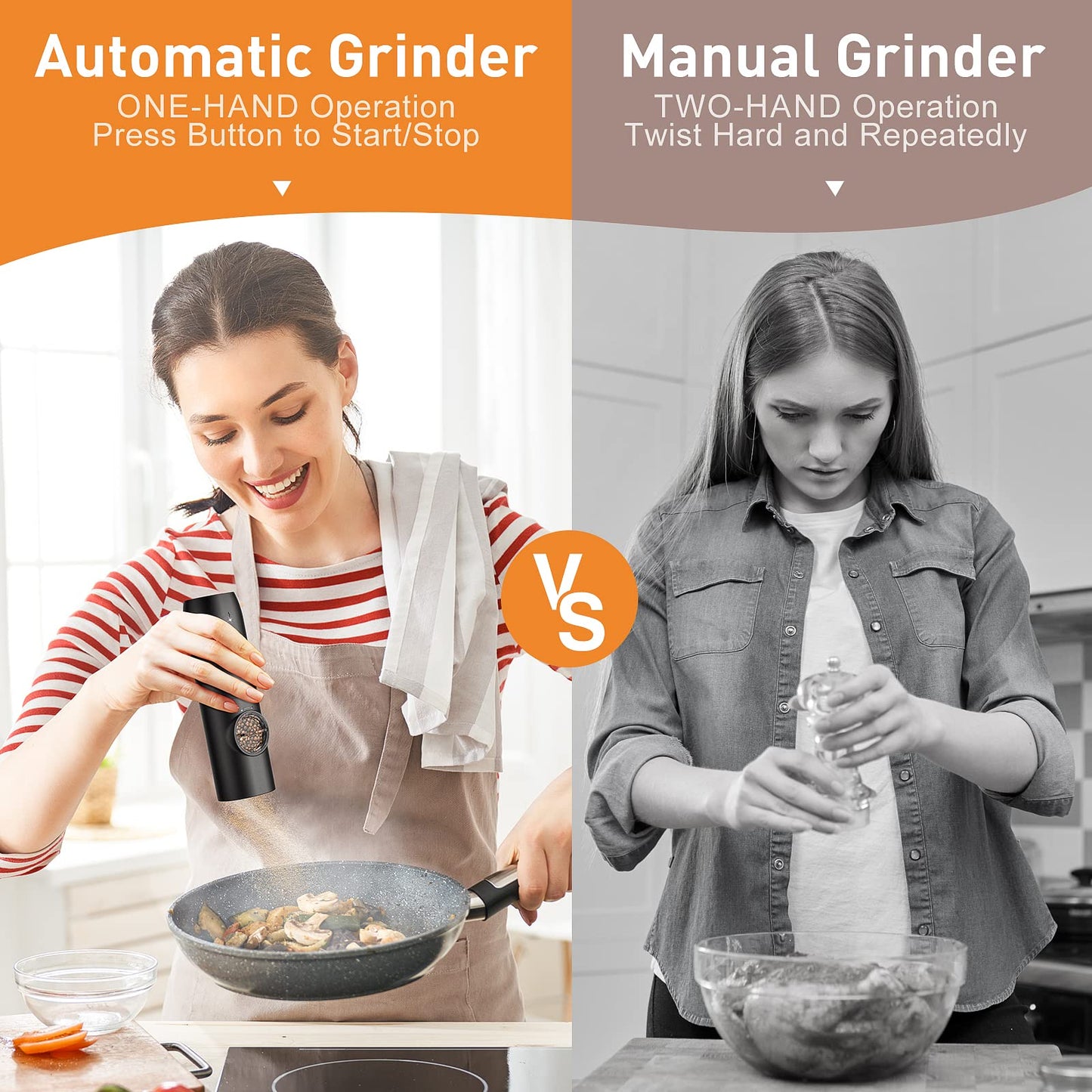 Electric Salt and Pepper Grinder Set, Rechargeable Automatic Salt and Pepper Shakers, Adjustable Coarseness Pepper Grinder with Led, Kitchen Appliances Gifts for Mom(Blackwhite)