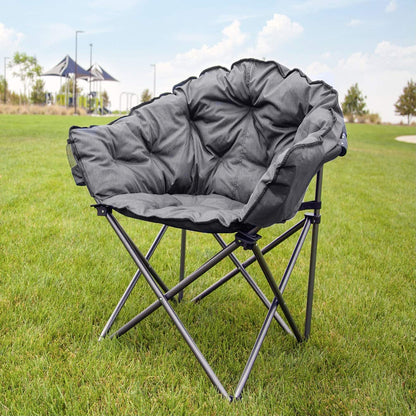 ARROWHEAD OUTDOOR 500lb Portable Folding Double Duo Camping Chair Loveseat Bundle with MacSports 375lb Padded Cushion Outdoor Folding Lounge Patio Club Chair, Gray