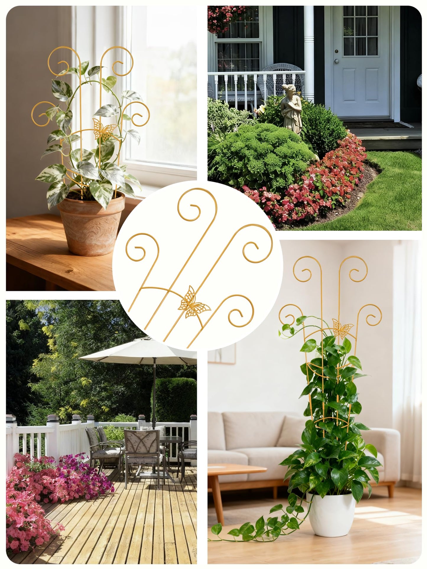 4Pcs Indoor Plant Trellis for Potted Plants, 30" Taller Expandable Garden Metal Trellis for Climbing Plants Outdoor, Houseplant Support Stakes for Ivy Pothos Hoya Flower (Gold)