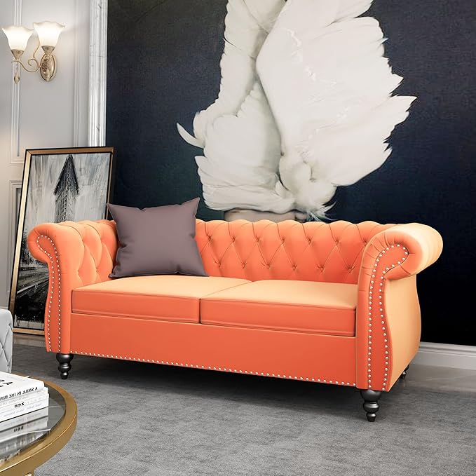 ORRD 2 Piece Living Room Set, Velvet Chesterfield Sofa Loveseat Couch