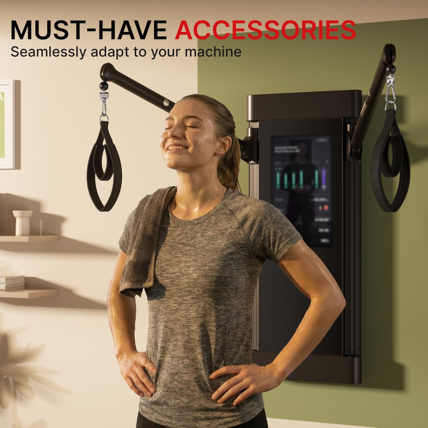 Potennbasee Pilates Loops Compatible with Tonal Smart Home Gym, Soft Pilates Straps for Reformer Machine, Double Loop Accessories with Sturdy Adapters, Enhanced Thickness Fitness Attachment (1 Pair)
