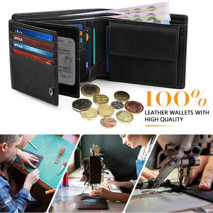 HOCRES® Wallets for Mens RFID Blocking Leather Slim Wallet with 15 Credit Card Holders, 2 Banknote Compartments & 2 ID Window Minimalist Wallets with Gift Box