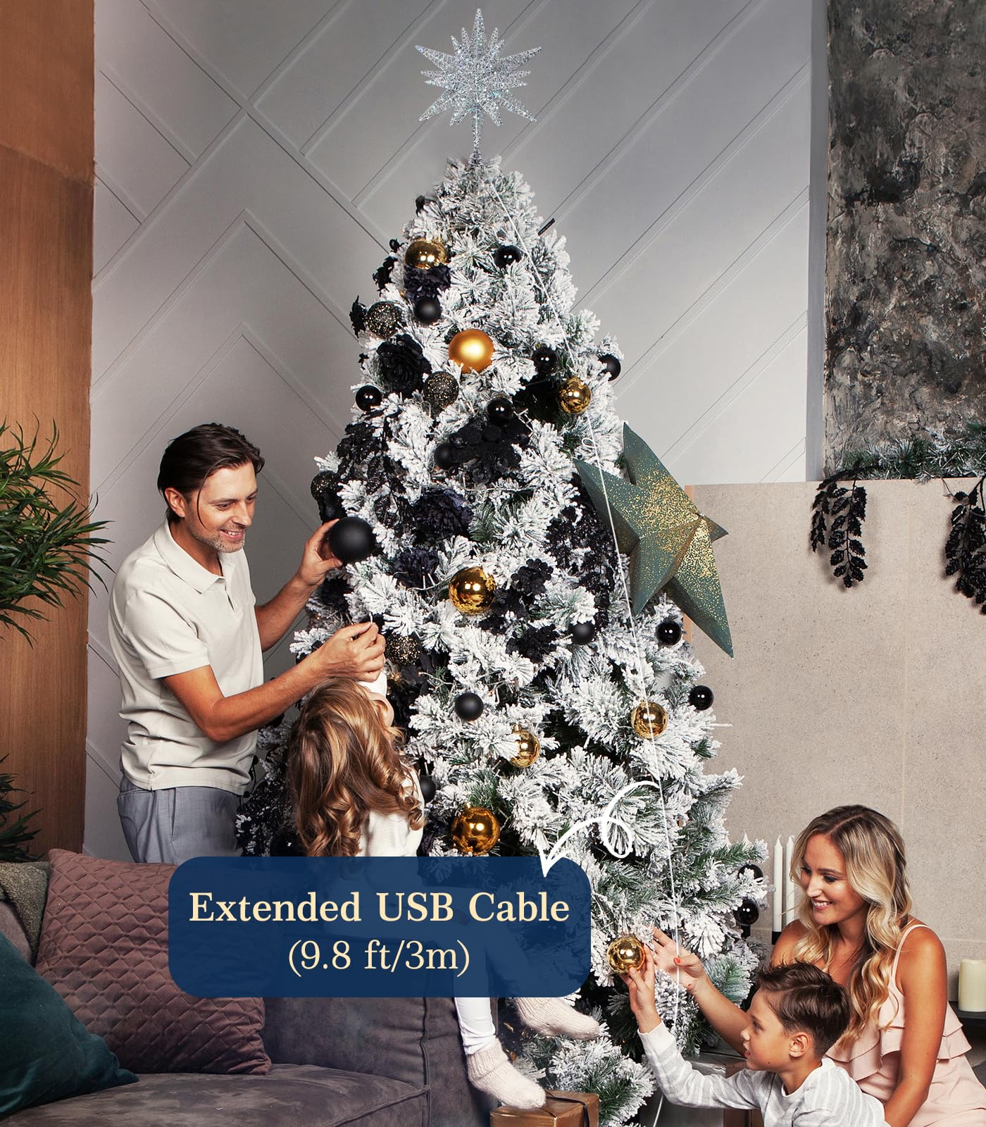 Luxspire Christmas Tree Topper, 3D Lighted Star Tree Topper with USB Plug-in & Remote Control, 9.6" Christmas Tree Star Lights for Home Holiday Decor, 6H Timer & 8 Lighting Modes, Silver