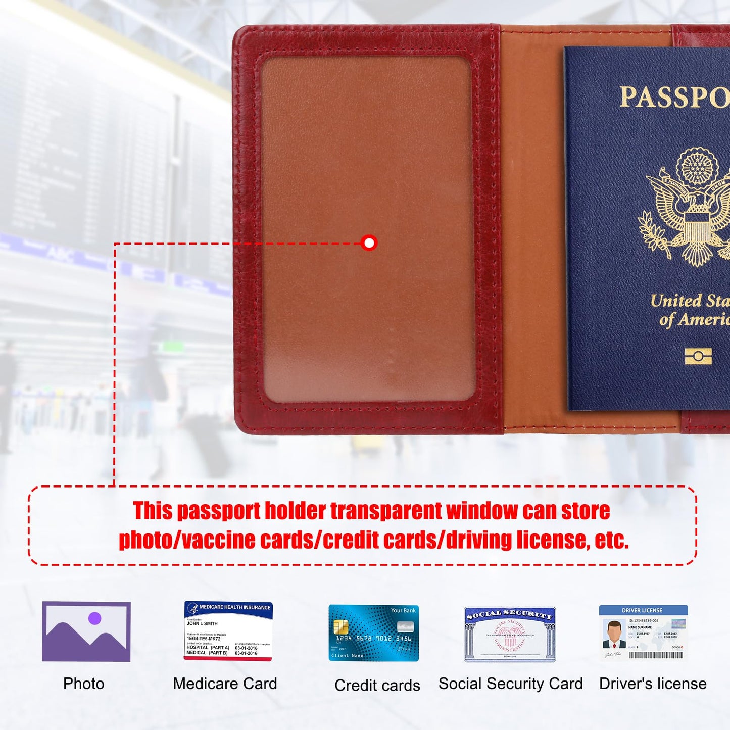 TIGARI Passport Holder for Travel Women Men, PU Leather Passport Wallet Cover Case Sleeve, Waterproof Protected Document Organizer, Family Vacation Plane Cruise Travel Essentials-Red