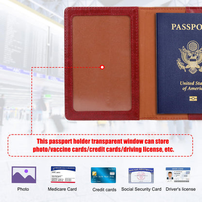 TIGARI Passport Holder for Travel Women Men, PU Leather Passport Wallet Cover Case Sleeve, Waterproof Protected Document Organizer, Family Vacation Plane Cruise Travel Essentials-Red