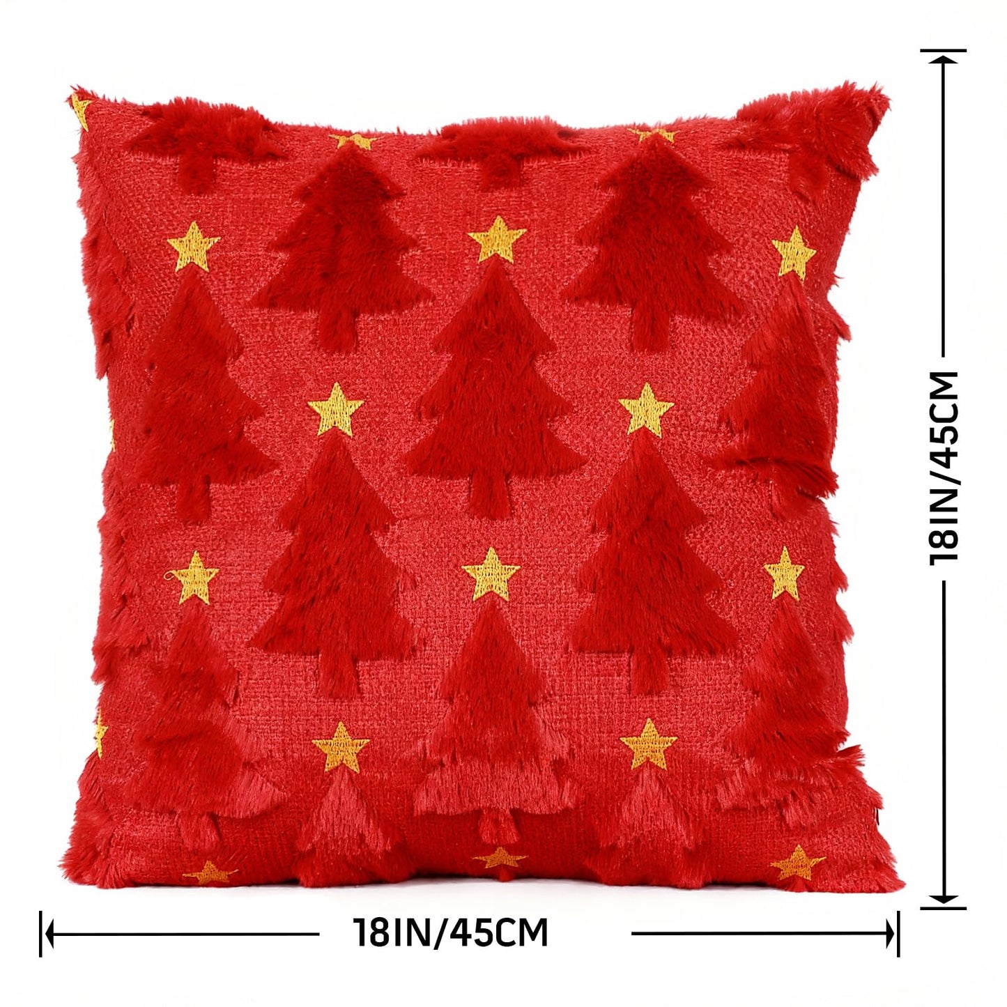 Hongsome Red Christmas Decor-Throw Pillow Covers 18x18in Set of 2,Soft Plush Faux Fur Pillow Case with Xmas Tree for Bedroom Large Couch Sofa Home Indoor Outdoor Holiday Decorations