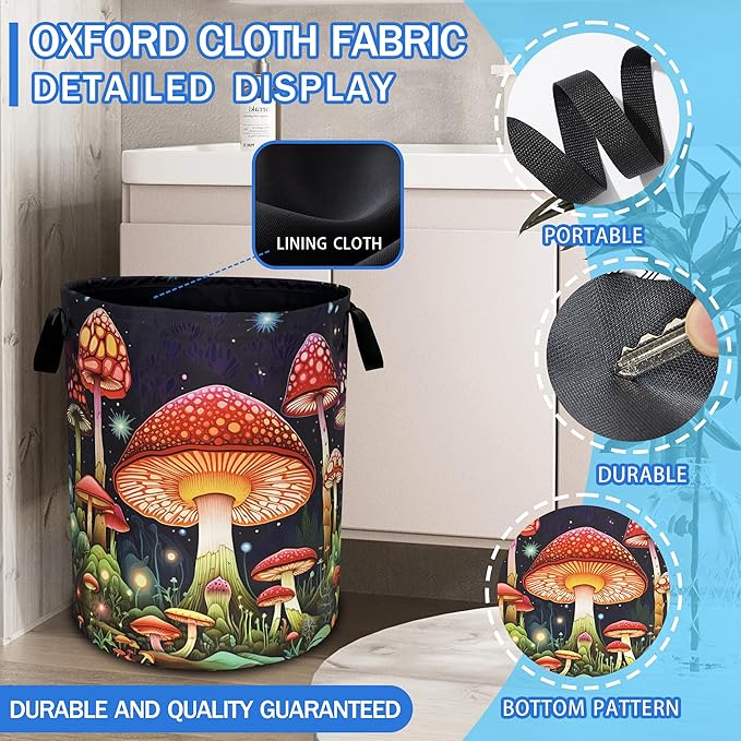 Red Mushroom Laundry Basket Oxford Cloth Psychedelic Plant Laundry Hamper