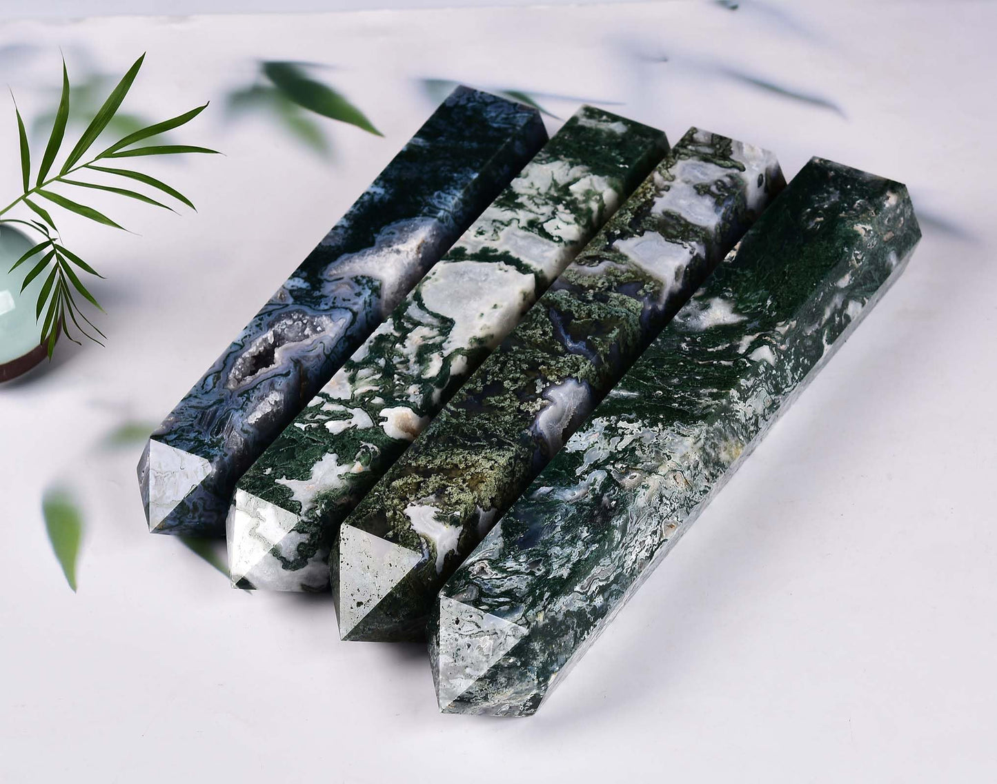 AMOYSTONE Extra Large Healing Crystal Obelisk Towers Moss Agate Point Wand Home Decor Reiki Healing 4.4-4.8LBS