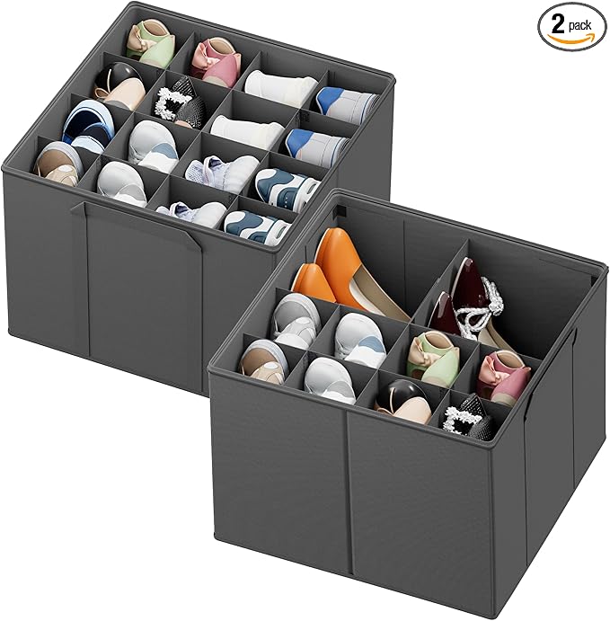 SpaceAid Shoe Organizer for Closet, 2 Pack Foldable Shoe Storage Containers